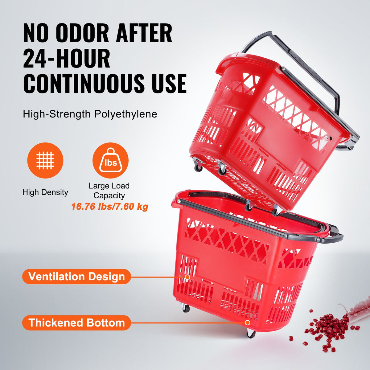 VEVOR Red Rolling Shopping Basket Set with Dual Handles