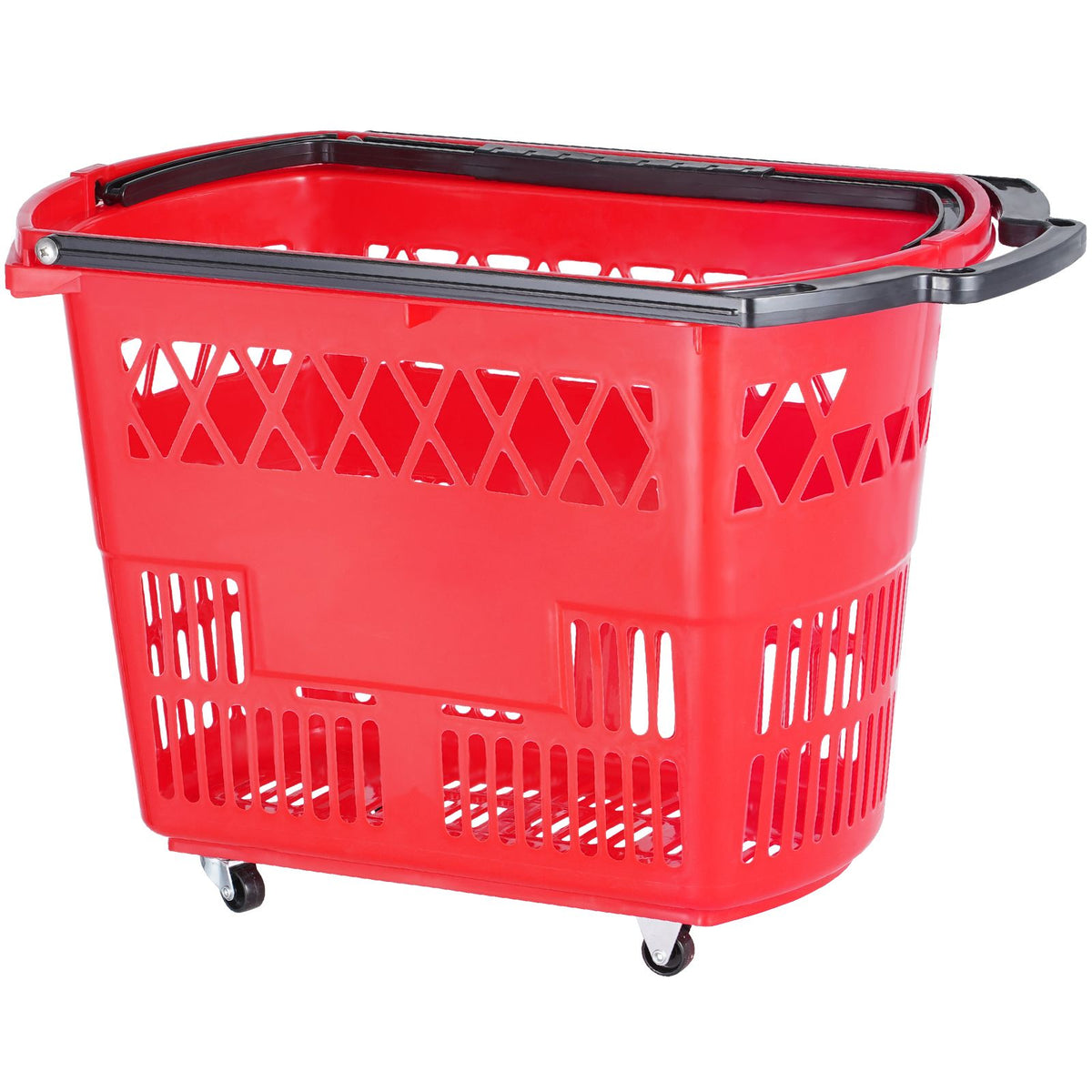 VEVOR Red Rolling Shopping Basket Set with Dual Handles