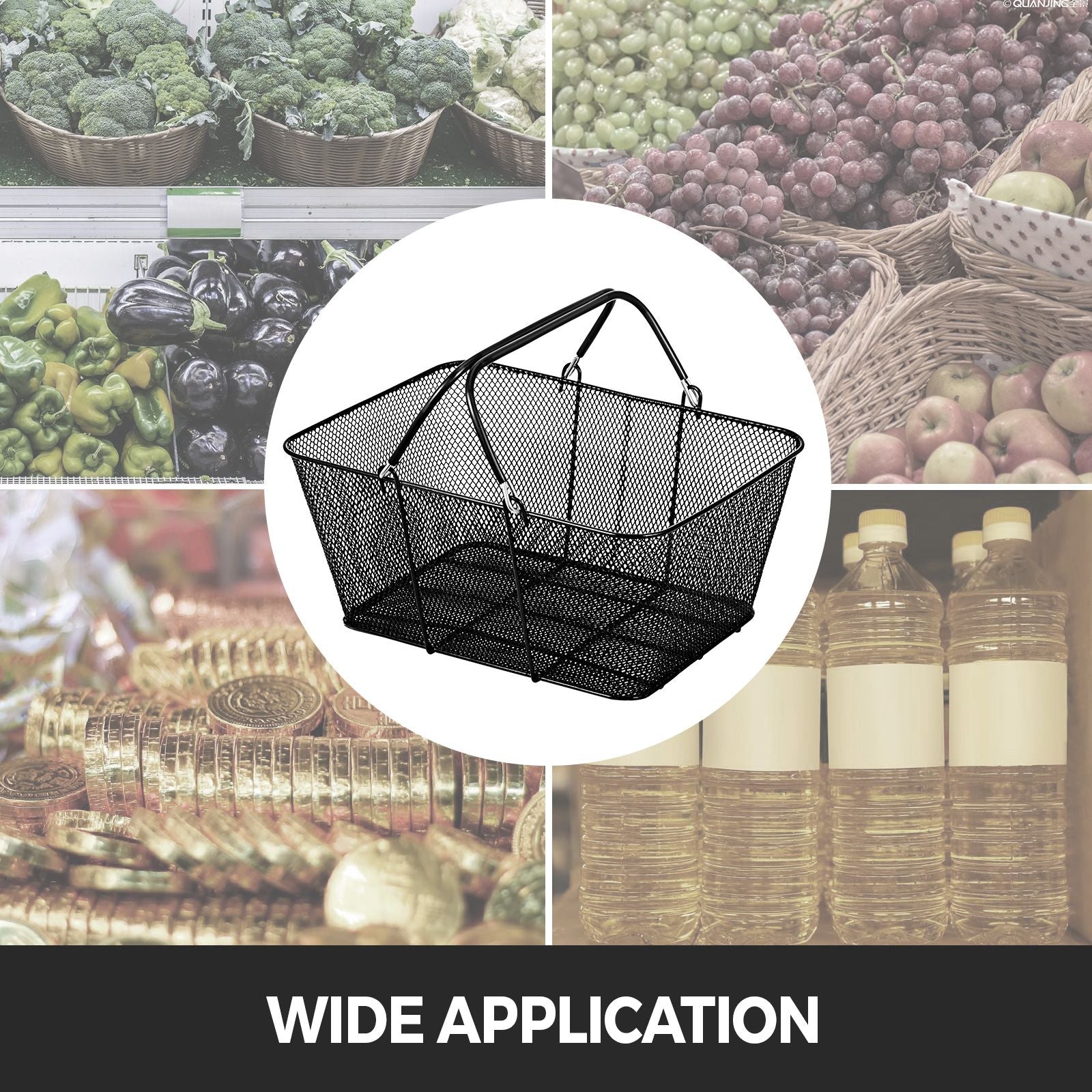 12-Pack Shopping Baskets with Folding Handles and Stand