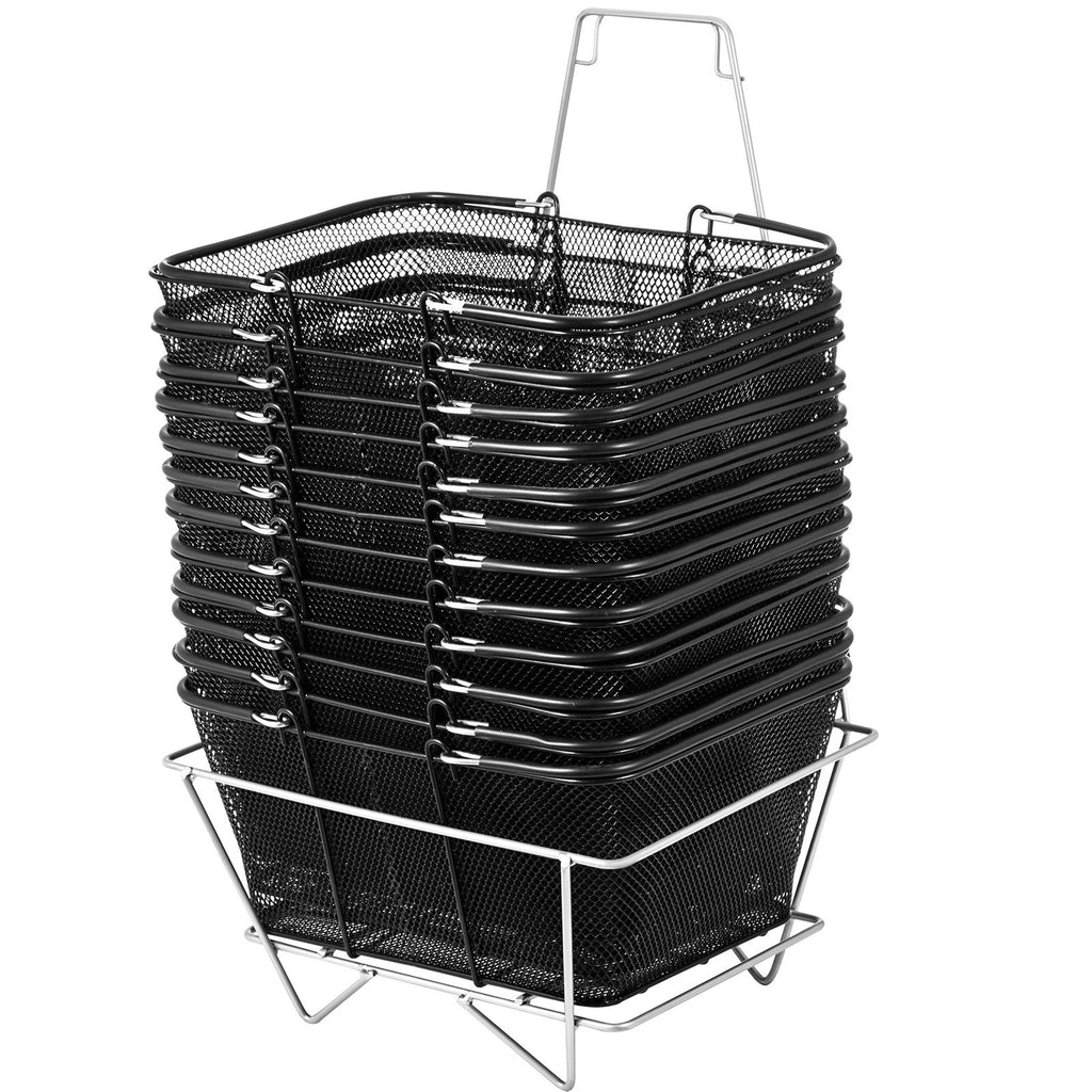 12-Pack Shopping Baskets with Folding Handles and Stand