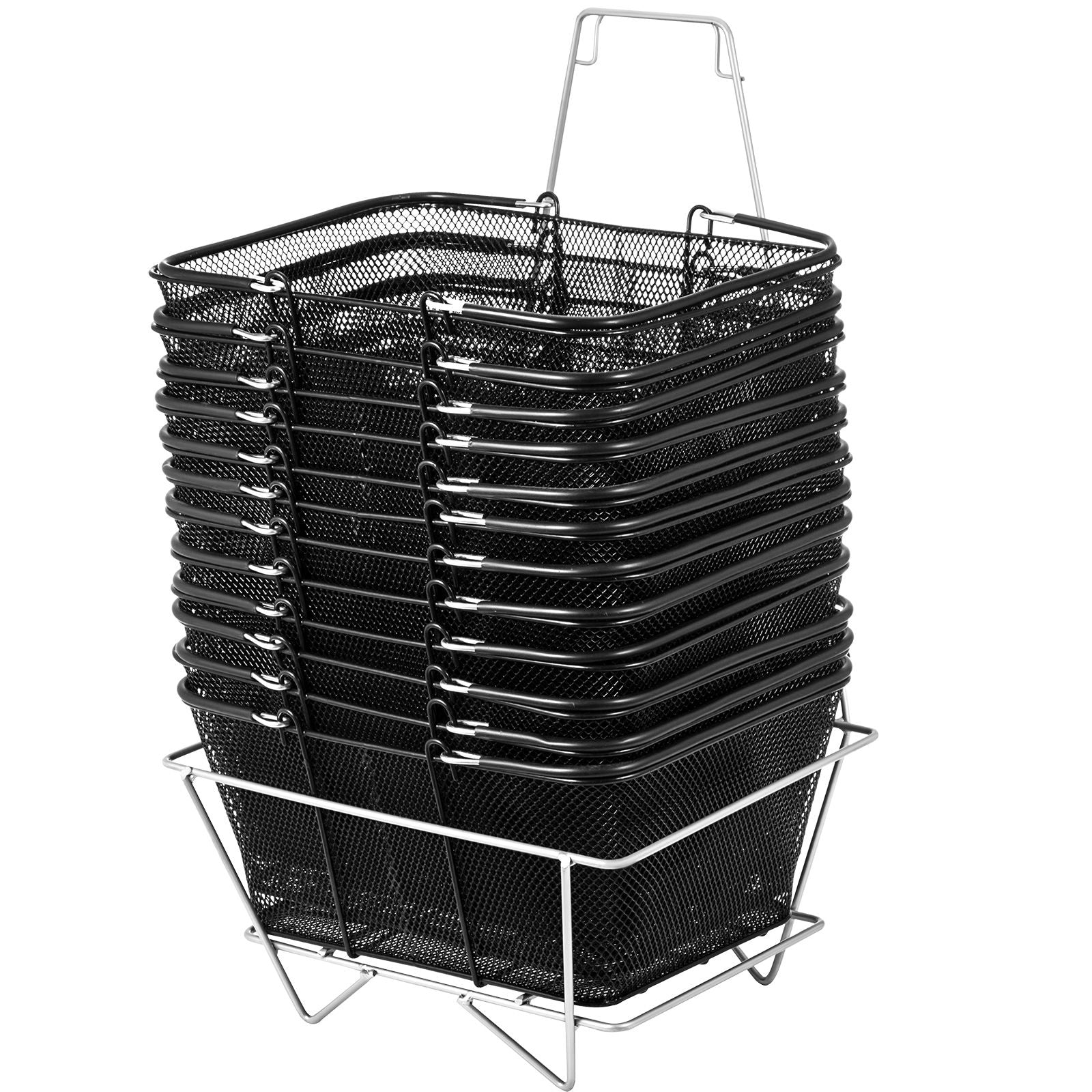 12-Pack Shopping Baskets with Folding Handles and Stand