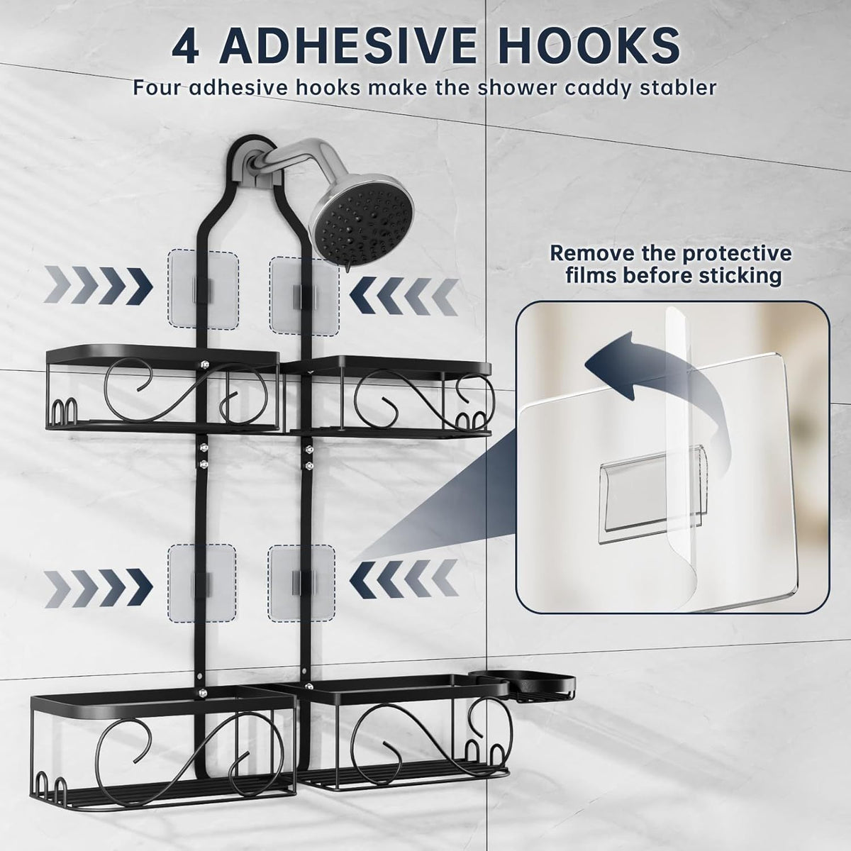 Hanging Shower Caddy for Handheld Showerheads with Soap Dish and Razor Hooks