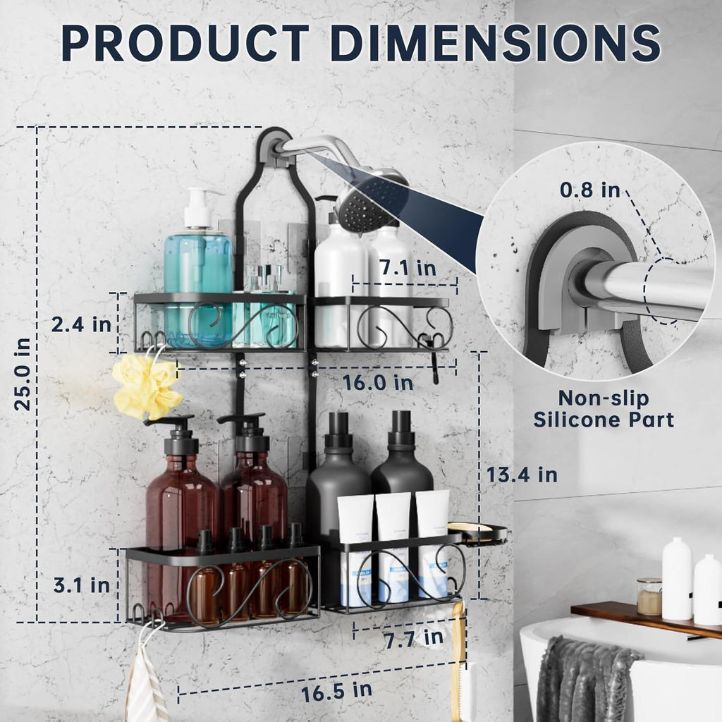 Hanging Shower Caddy for Handheld Showerheads with Soap Dish and Razor Hooks