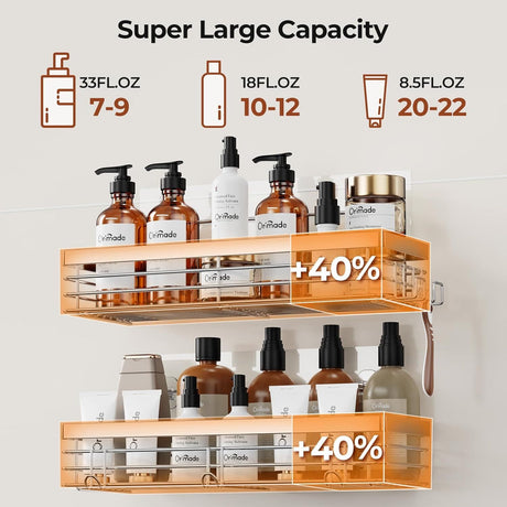 Wall-Mounted Shower Caddy with 5 Hooks and No-Drilling Adhesive Mount
