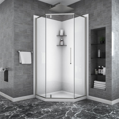 Shower Door 34-1/ x Semi-Frameless Neo-Angle Hinged Shower Enclosure, Brushed Nickel