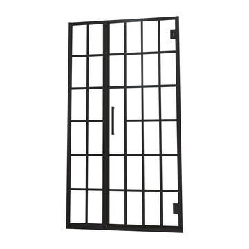 Pivot Frameless Shower Door with Open Entry and Pattern Glass in Satin Black