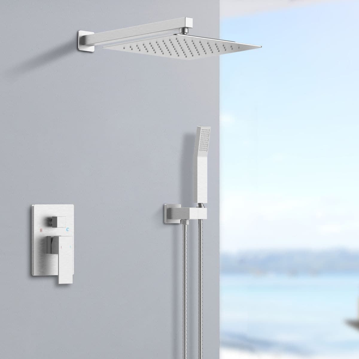 Brushed Nickel Rainfall and Handheld Shower System