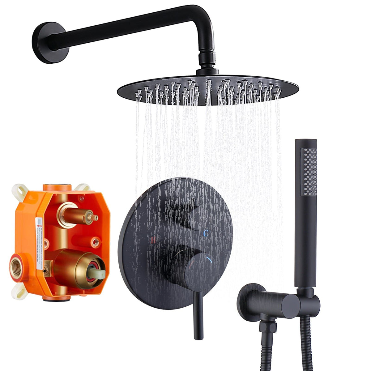 Matte Black Rainfall and Handheld Shower System