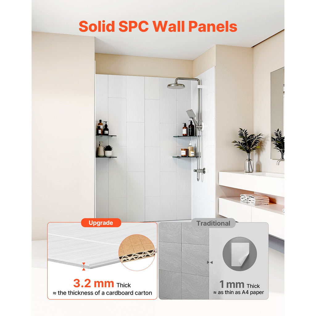 Complete 3-Panel water-ready SMC Shower Wall Kit with 4 Glass Shelves