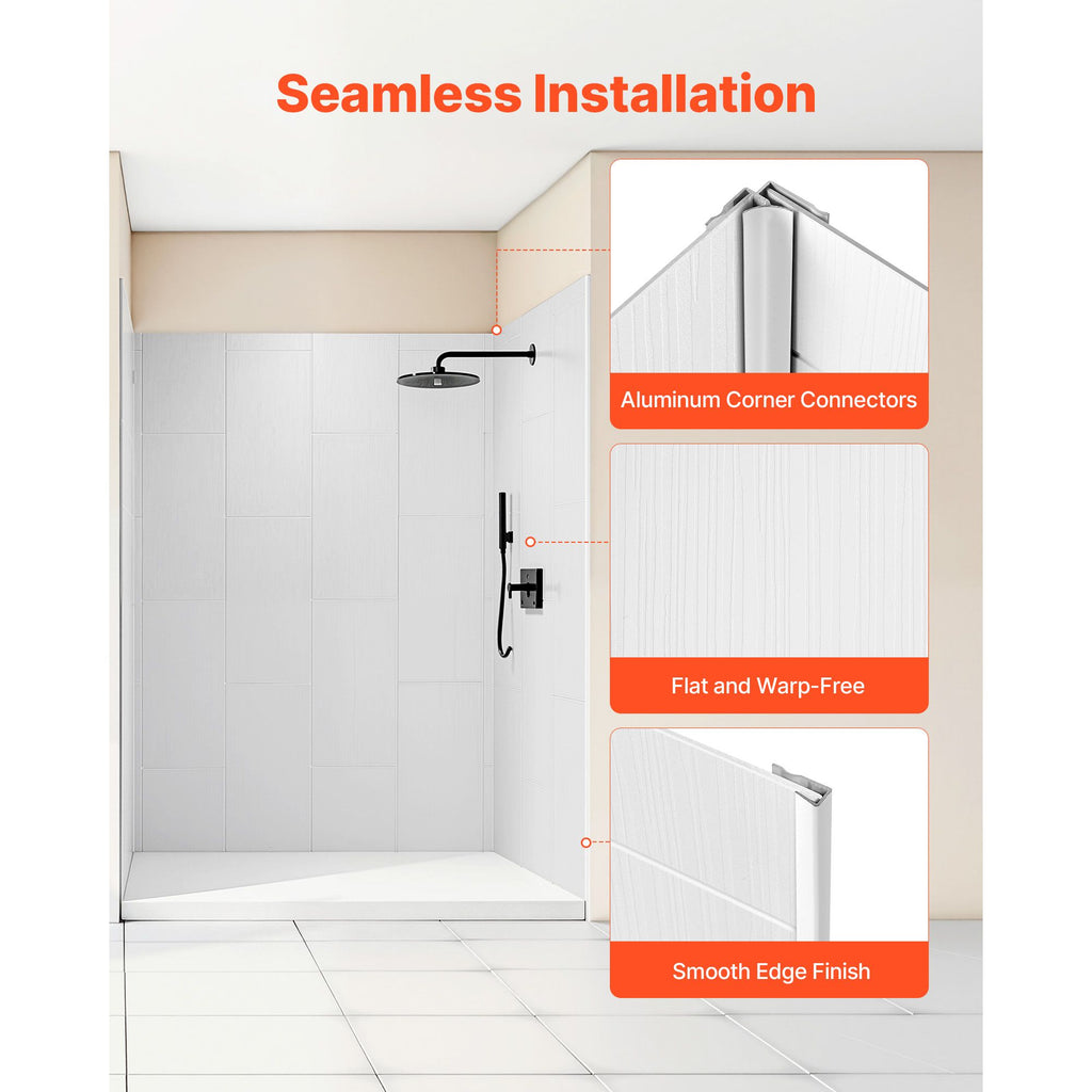 Complete 3-Panel water-ready SMC Shower Wall Kit with 4 Glass Shelves