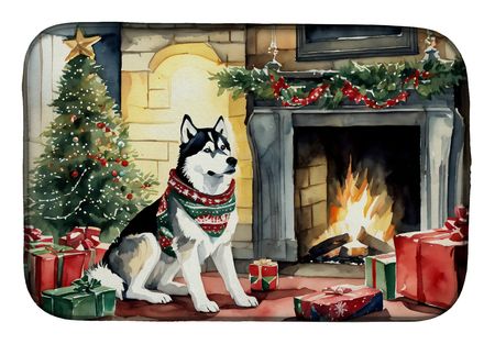 Siberian Husky Christmas Dish-Drying Mat
