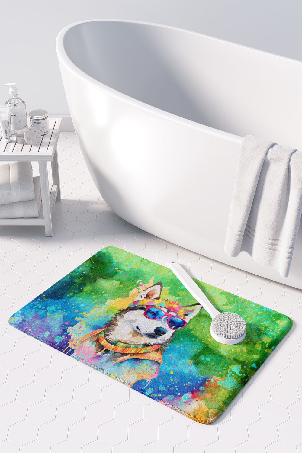 Siberian Husky Hippie Dawg Kitchen and Bath Mat