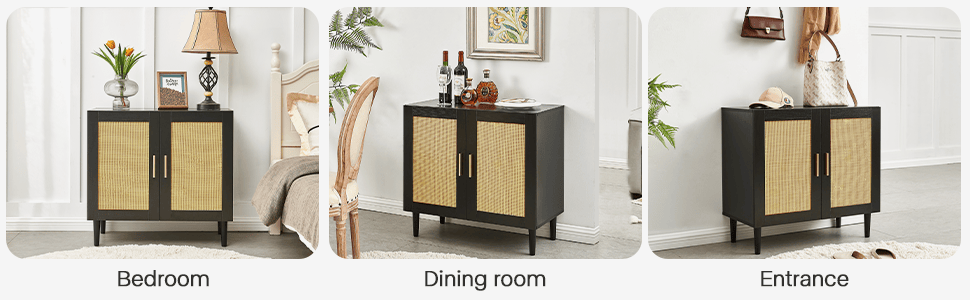 Modern Rattan-Door Sideboard with Adjustable Shelf