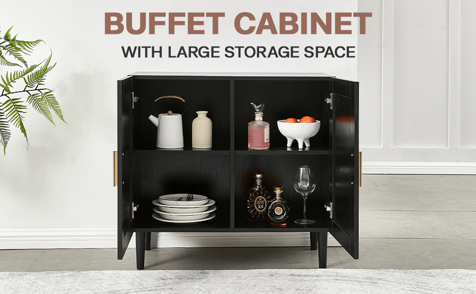 Modern Rattan-Door Sideboard with Adjustable Shelf