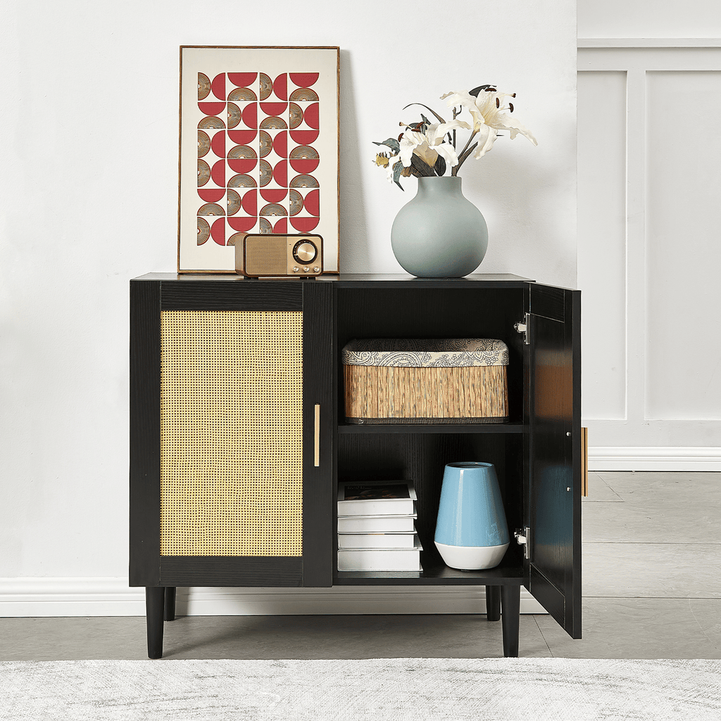 Modern Rattan-Door Sideboard with Adjustable Shelf