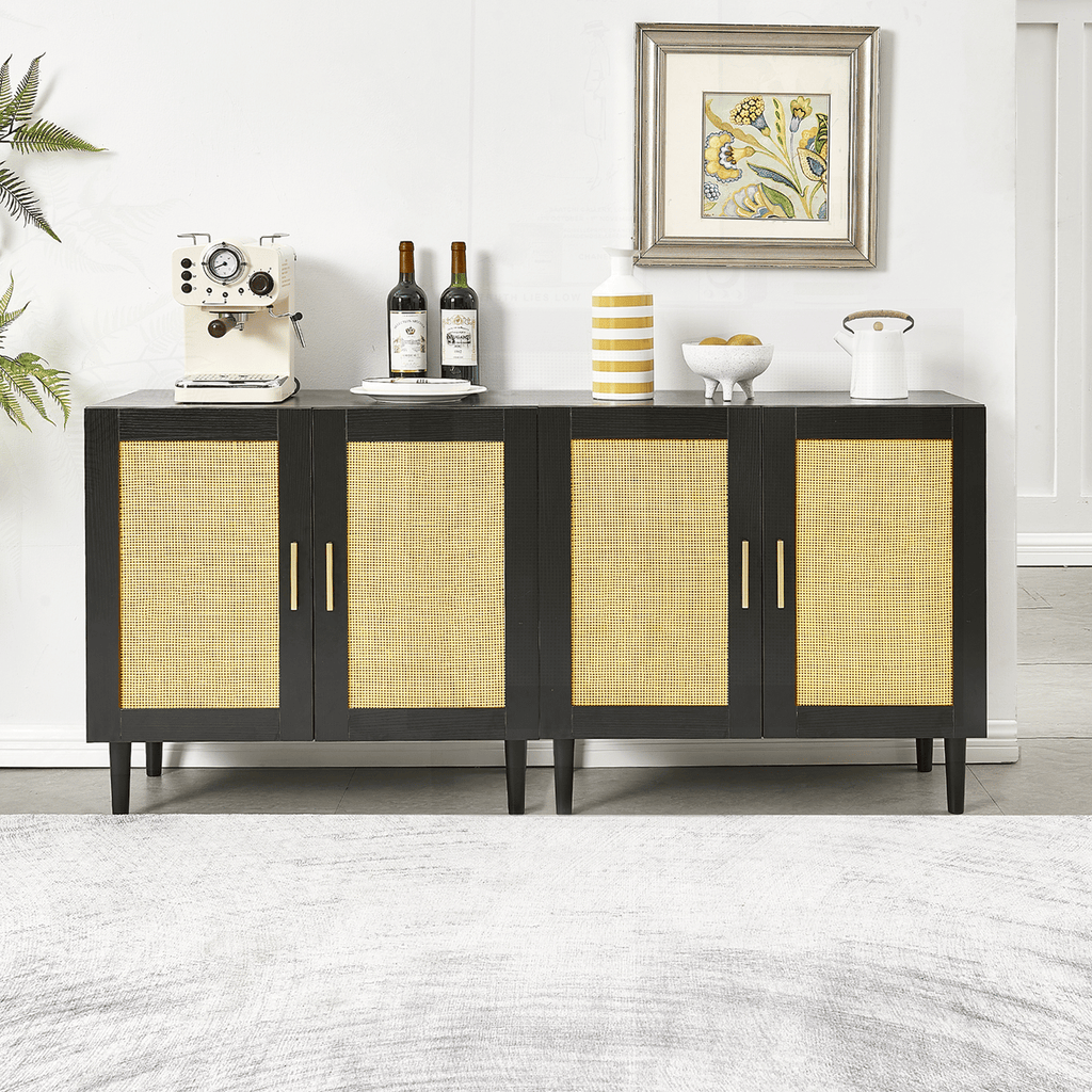 Modern Rattan-Door Sideboard with Adjustable Shelf