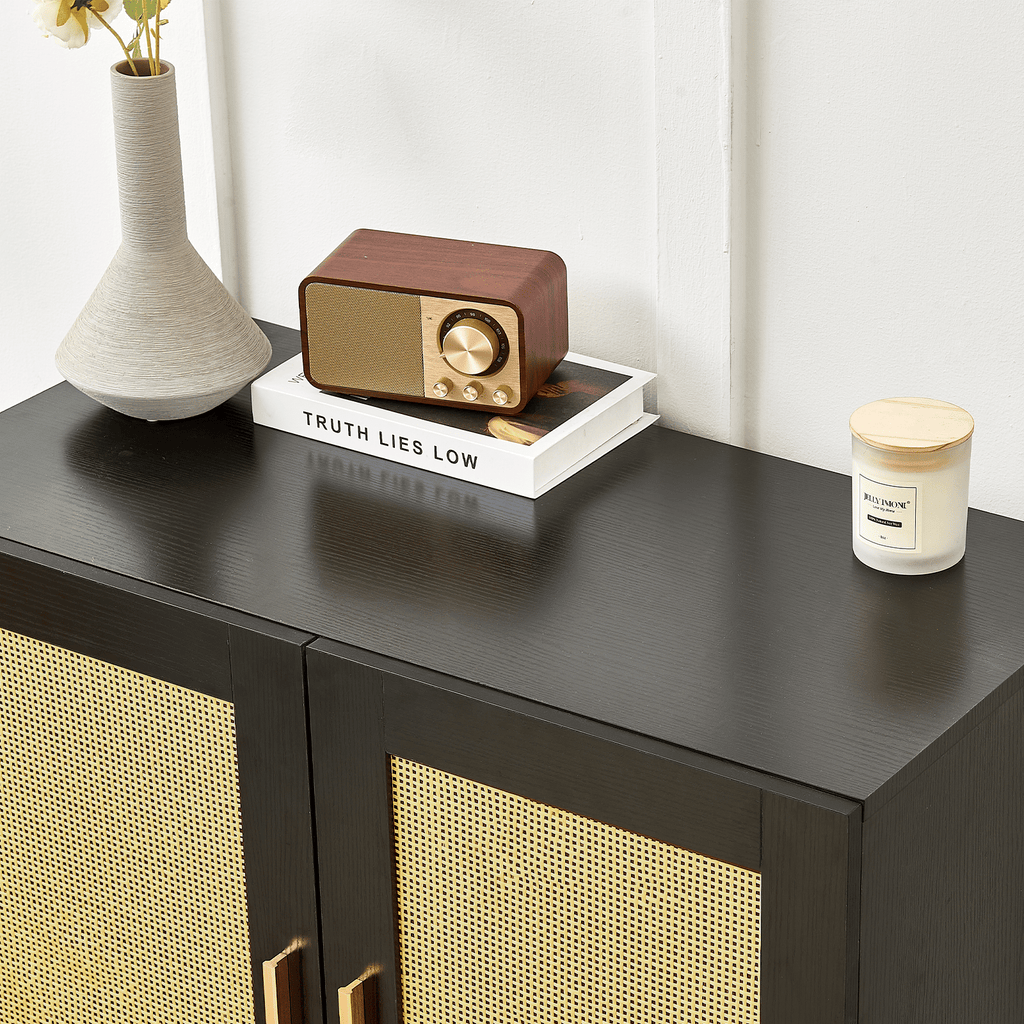 Modern Rattan-Door Sideboard with Adjustable Shelf