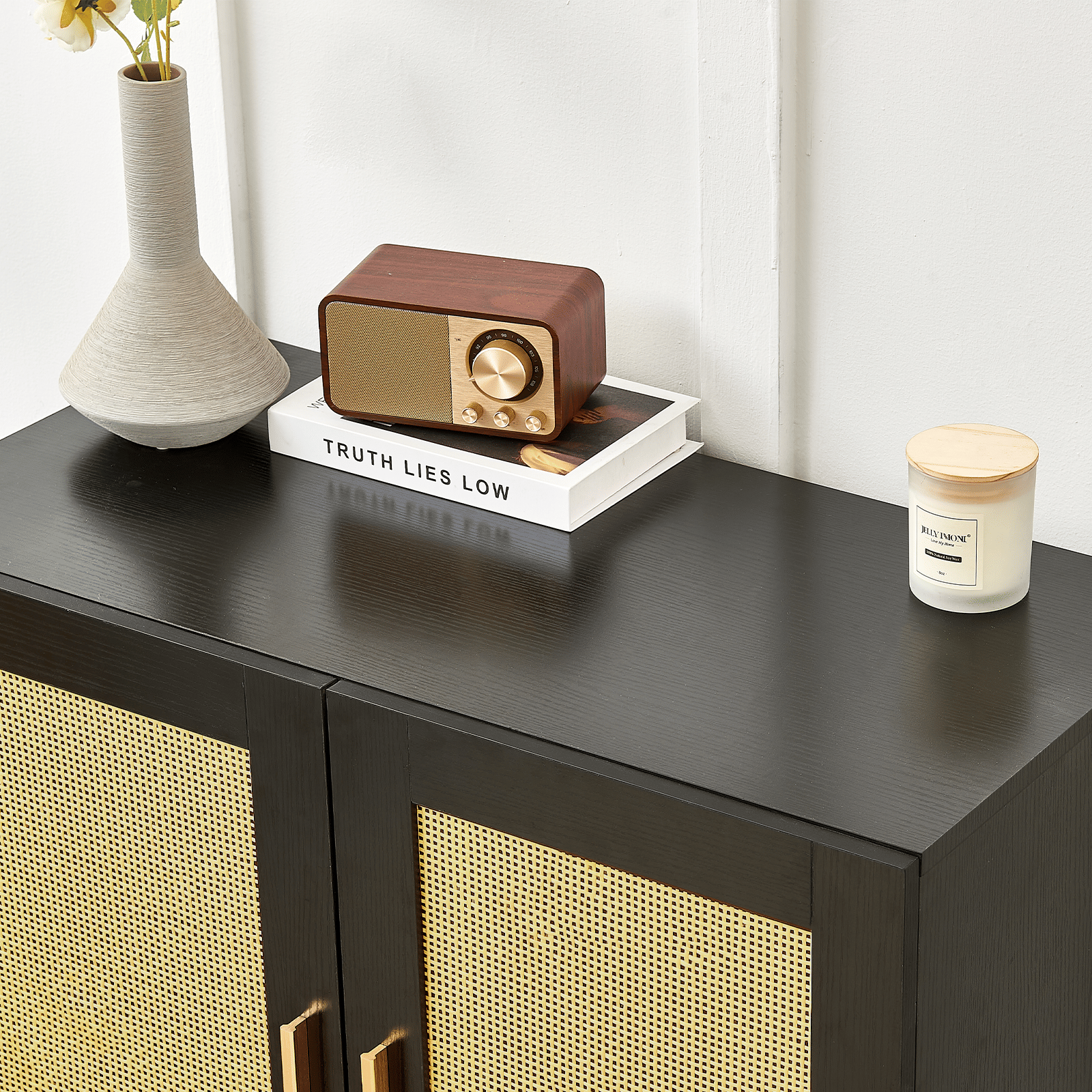 Modern Rattan-Door Sideboard with Adjustable Shelf