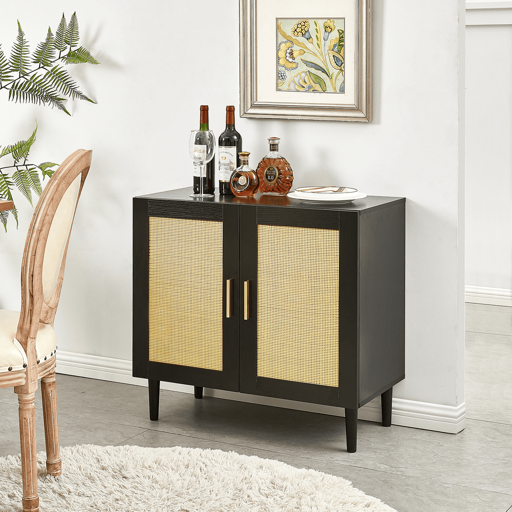 Modern Rattan-Door Sideboard with Adjustable Shelf