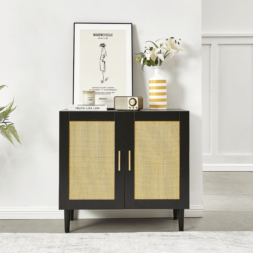 Modern Rattan-Door Sideboard with Adjustable Shelf