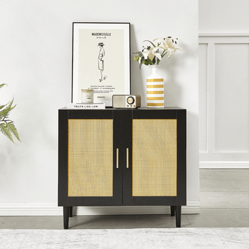 Modern Rattan-Door Sideboard with Adjustable Shelf