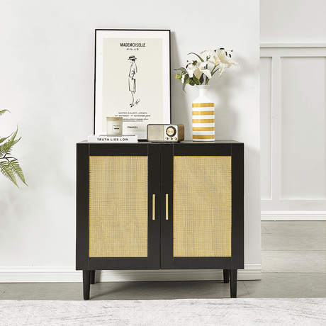 Modern Rattan-Door Sideboard with Adjustable Shelf