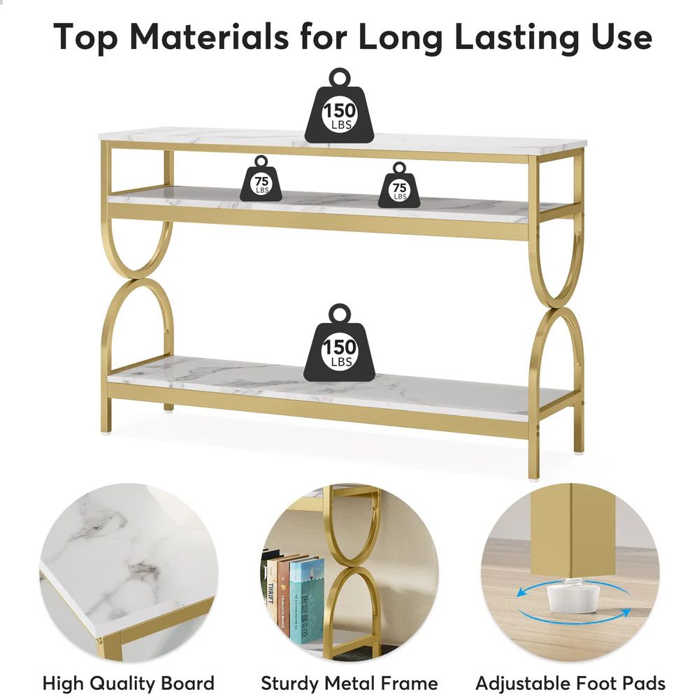White and Gold Three-Tier Console Table