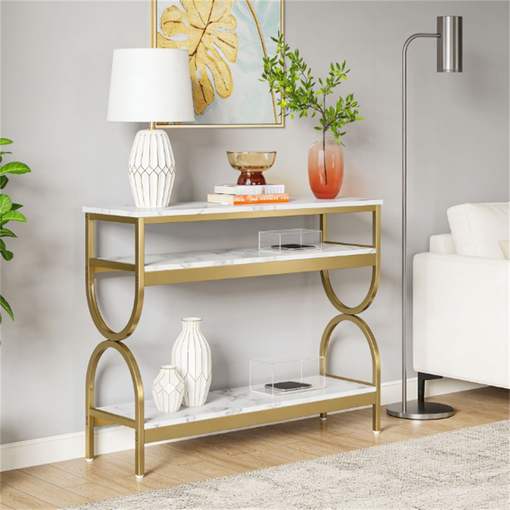 White and Gold Three-Tier Console Table