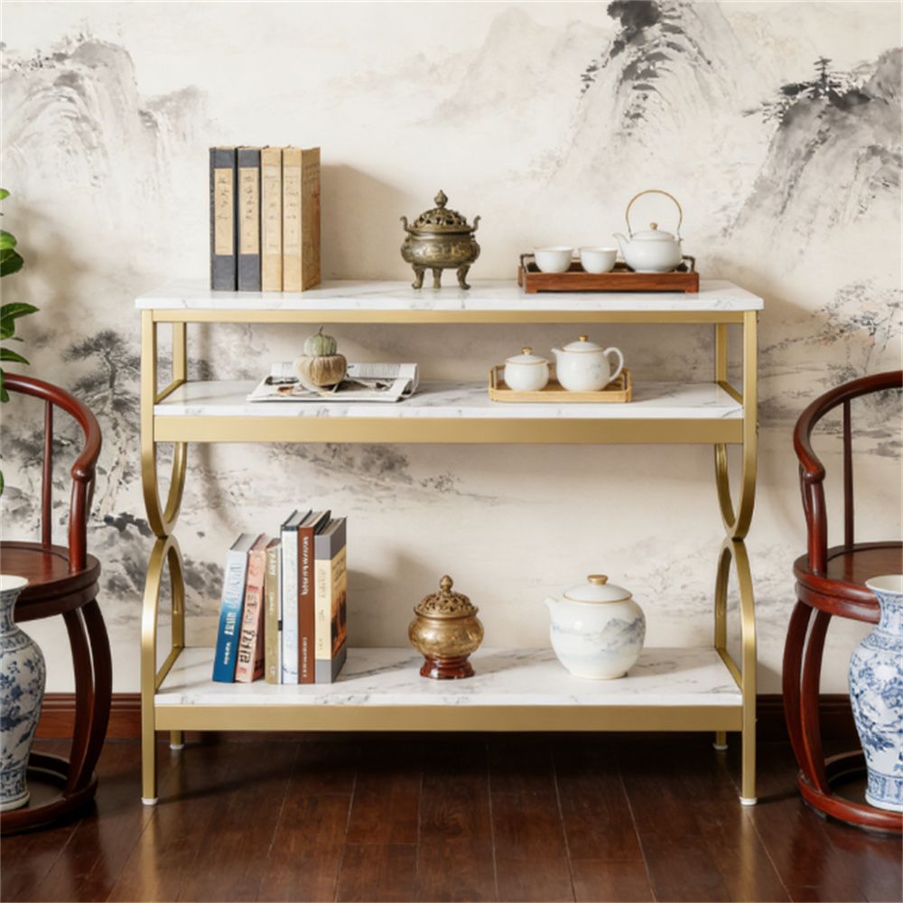White and Gold Three-Tier Console Table