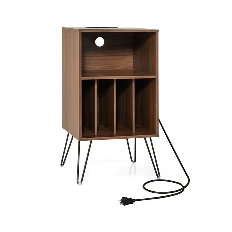 Side Table with Record Player Stand and Vinyl Storage Shelf - Walnut / Side Table
