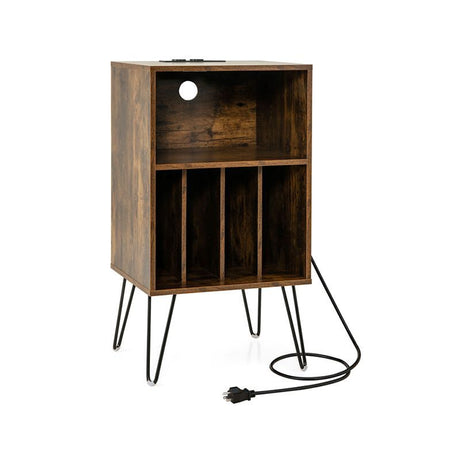 Side Table with Record Player Stand and Vinyl Storage Shelf