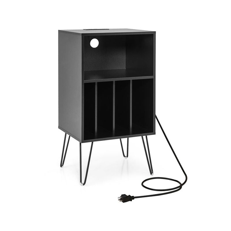 Side Table with Record Player Stand and Vinyl Storage Shelf - Black / Side Table