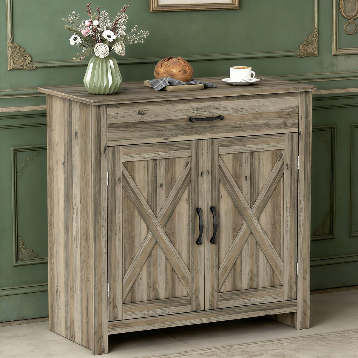 Farmhouse Barn Door Sideboard with Adjustable Storage