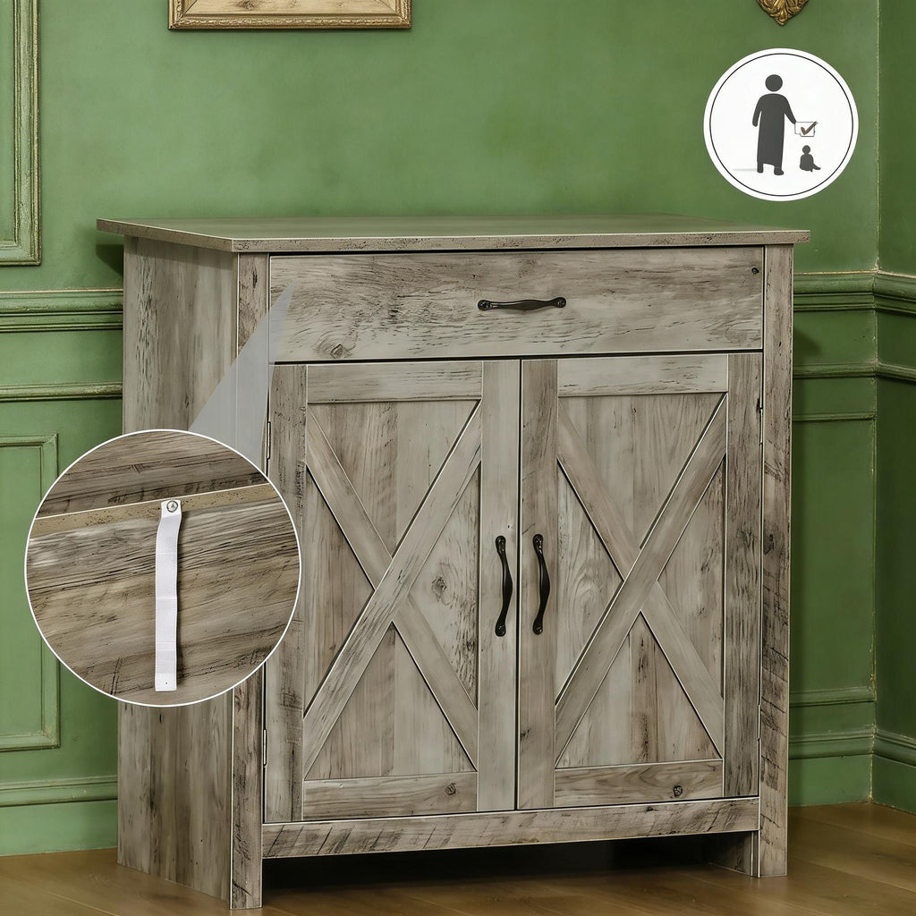 Farmhouse Barn Door Sideboard with Adjustable Storage