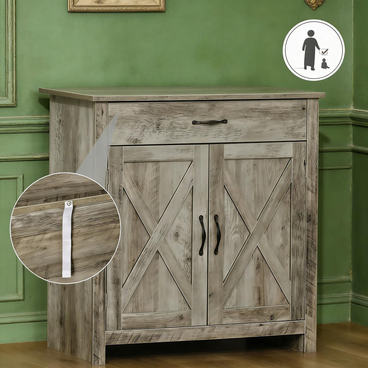 Farmhouse Barn Door Sideboard with Adjustable Storage