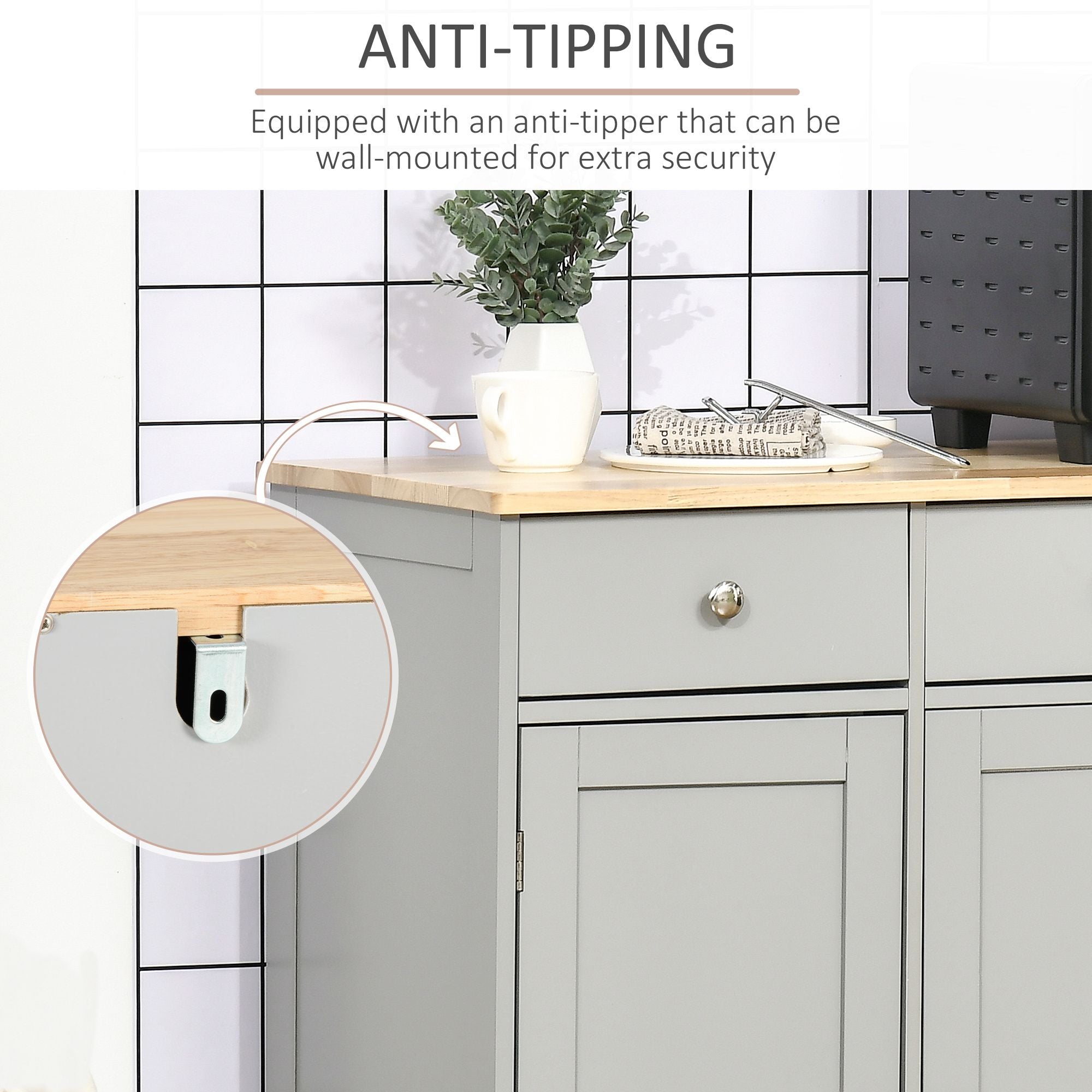 Multifunctional Sideboard Cabinet with Rubberwood Top and Drawers for Living Room or Dining Room
