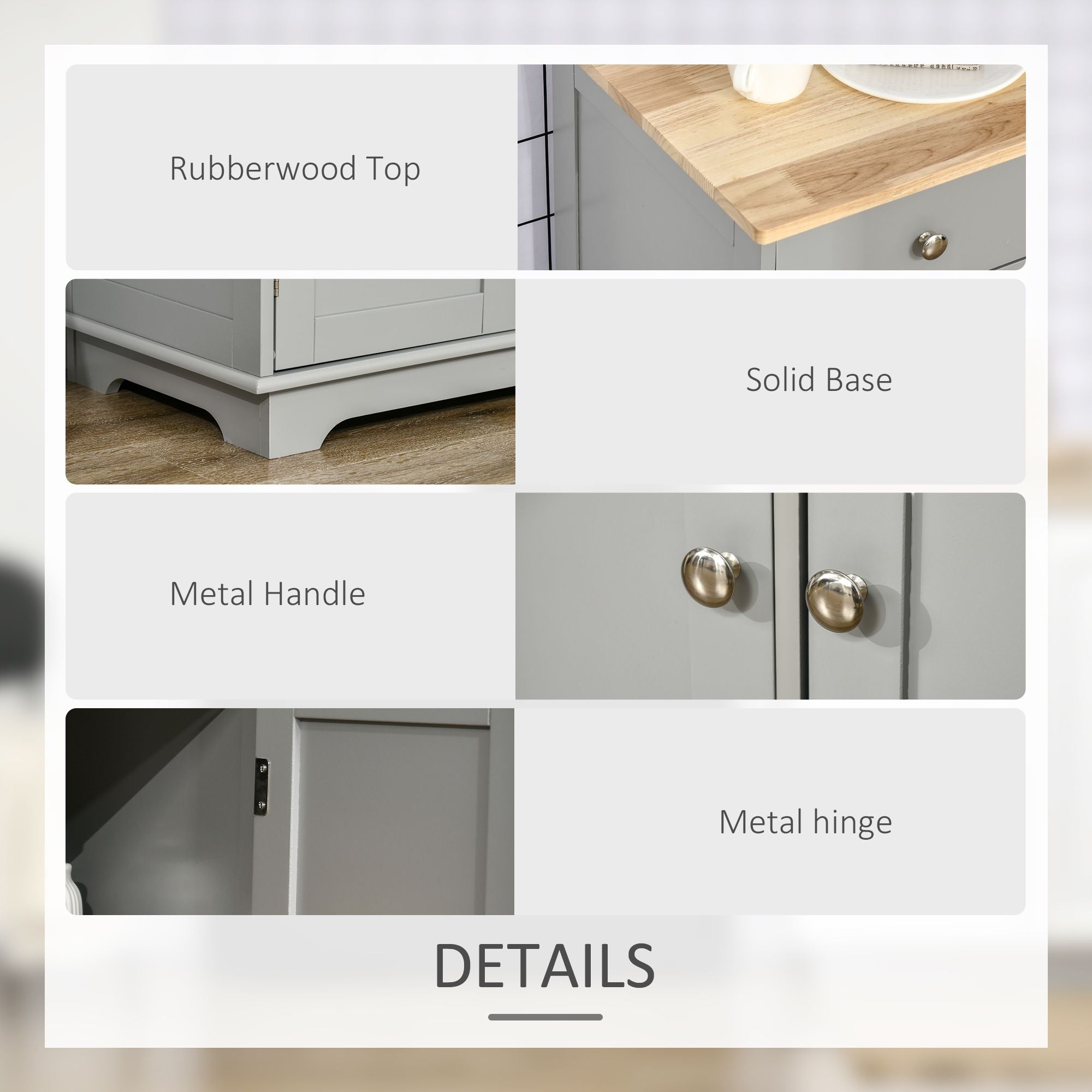 Multifunctional Sideboard Cabinet with Rubberwood Top and Drawers for Living Room or Dining Room