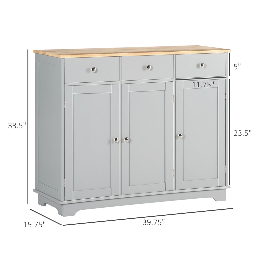 Multifunctional Sideboard Cabinet with Rubberwood Top and Drawers for Living Room or Dining Room