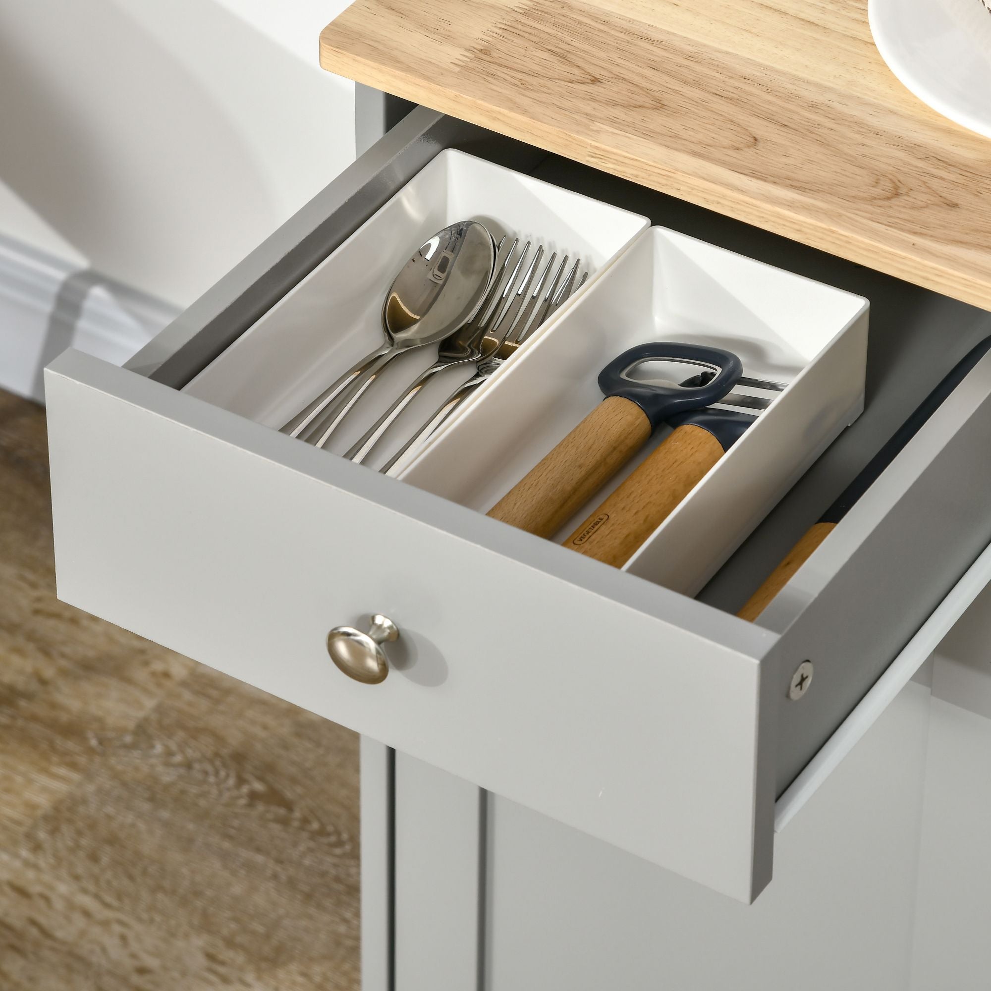 Multifunctional Sideboard Cabinet with Rubberwood Top and Drawers for Living Room or Dining Room