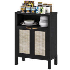 Modern Sideboard Buffet Cabinet with Rattan Accents and Adjustable Shelf