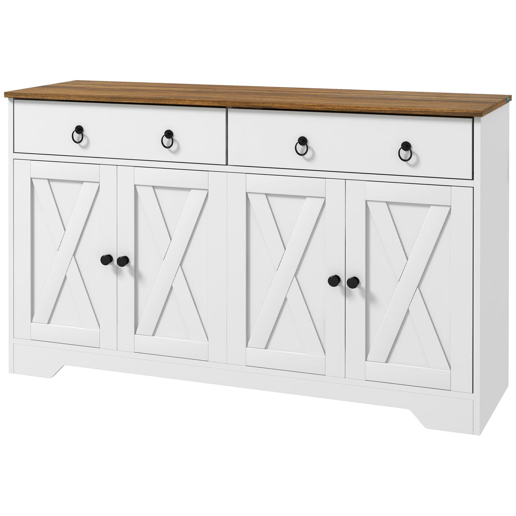 Sideboard Buffet with 2 Drawers, 4 Barn Doors and 2 Adjustable Shelves, Kitchen Buffet