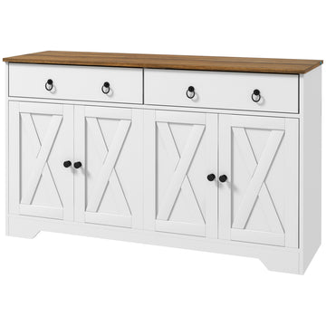 Sideboard Buffet with 2 Drawers, 4 Barn Doors and 2 Adjustable Shelves, Kitchen Buffet