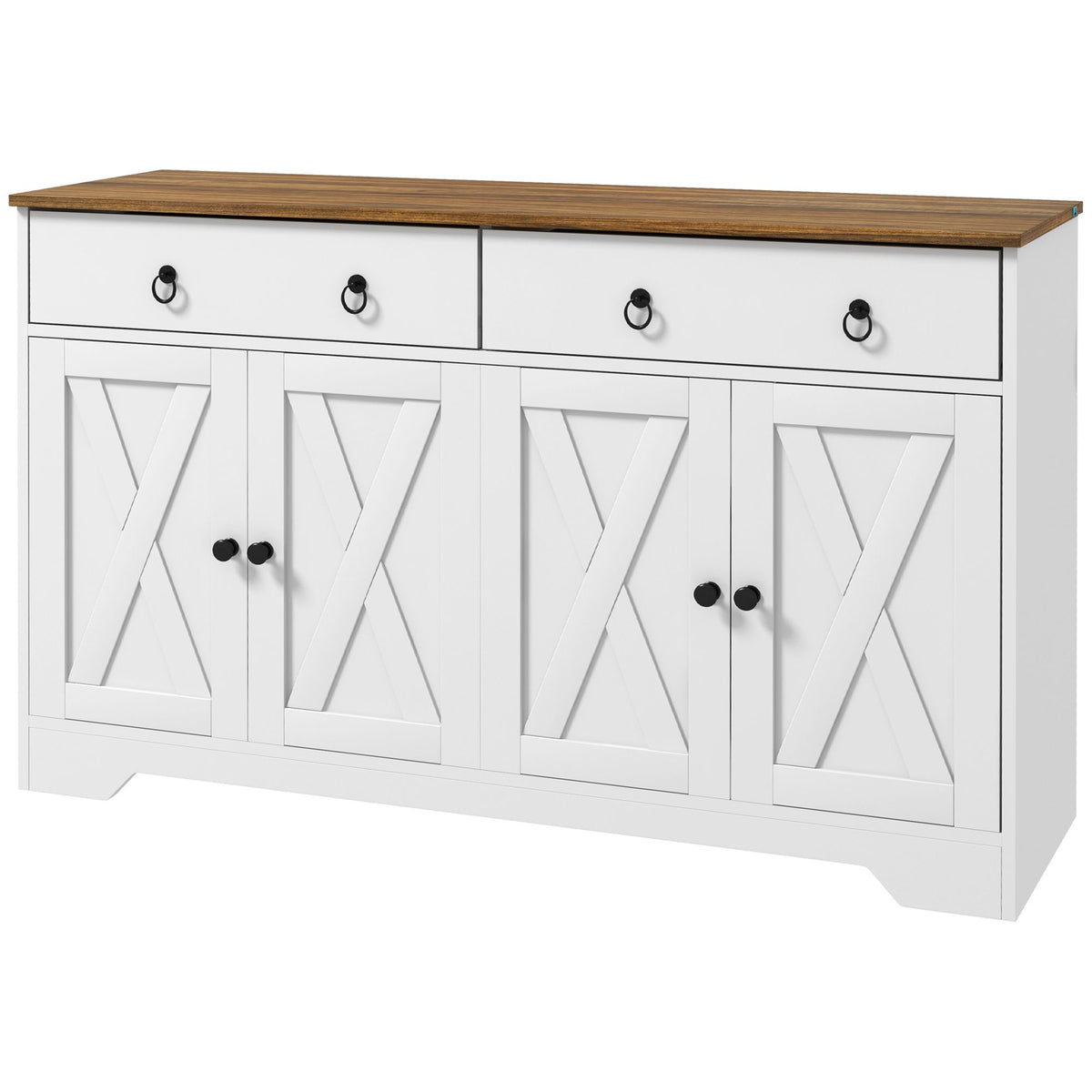 Sideboard Buffet with 2 Drawers, 4 Barn Doors and 2 Adjustable Shelves, Kitchen Buffet