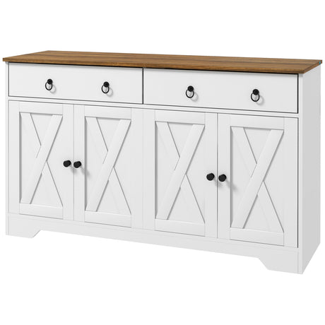 Sideboard Buffet with 2 Drawers, 4 Barn Doors and 2 Adjustable Shelves, Kitchen Buffet
