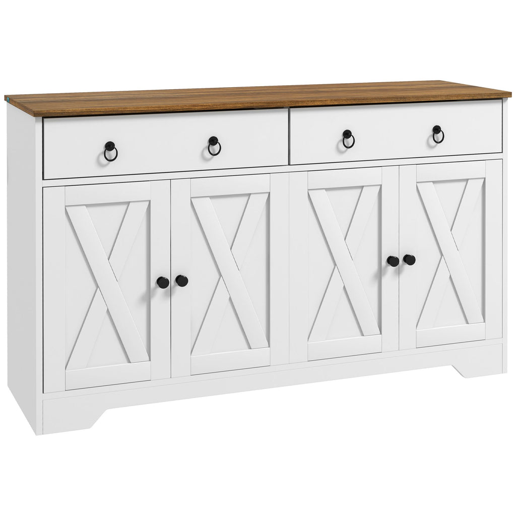 Sideboard Buffet with 2 Drawers, 4 Barn Doors and 2 Adjustable Shelves, Kitchen Buffet