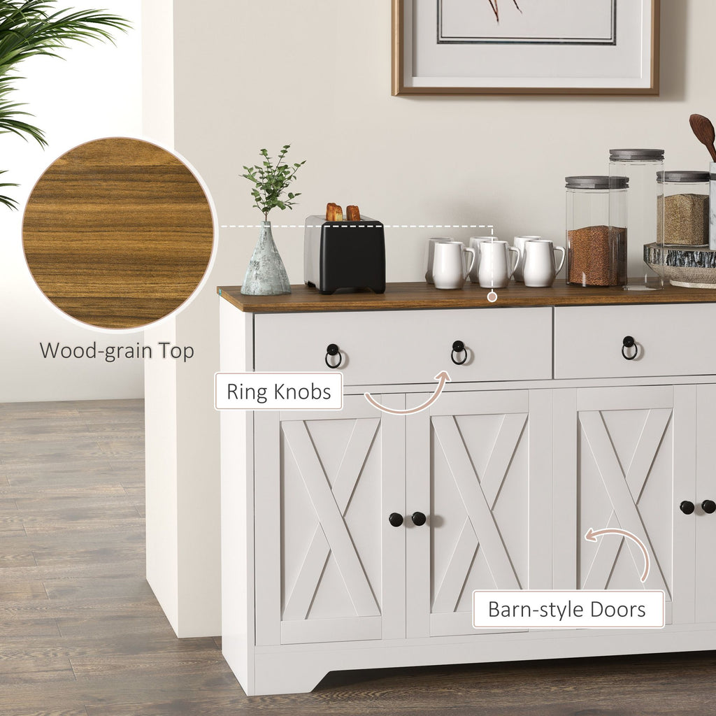 Sideboard Buffet with 2 Drawers, 4 Barn Doors and 2 Adjustable Shelves, Kitchen Buffet