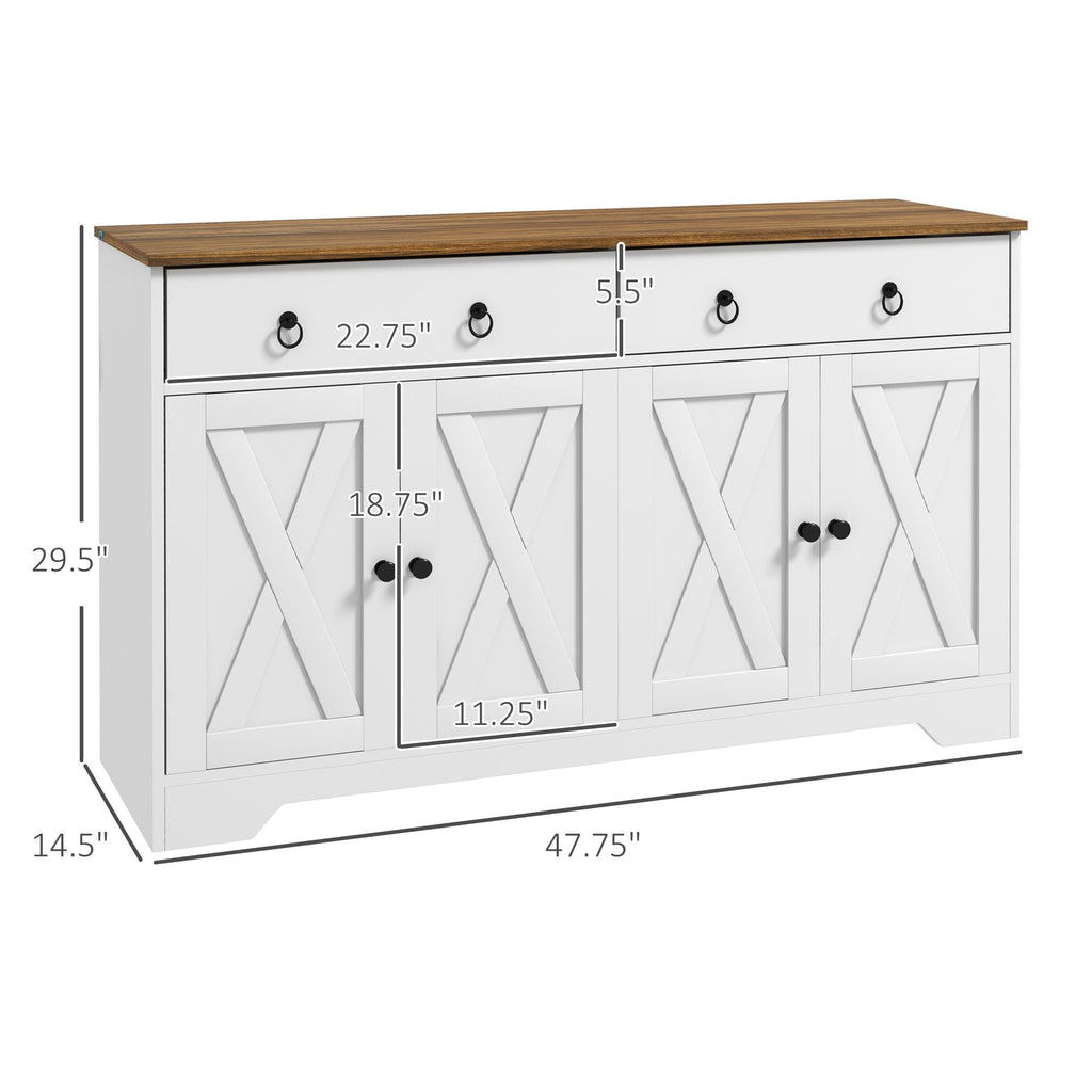 Sideboard Buffet with 2 Drawers, 4 Barn Doors and 2 Adjustable Shelves, Kitchen Buffet