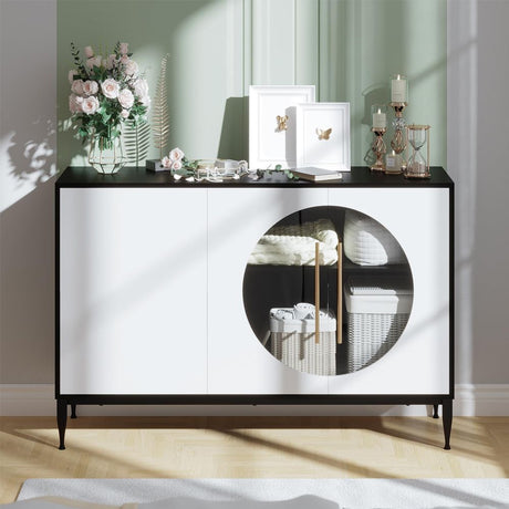 Glass-Door Sideboard with Adjustable Interior Storage