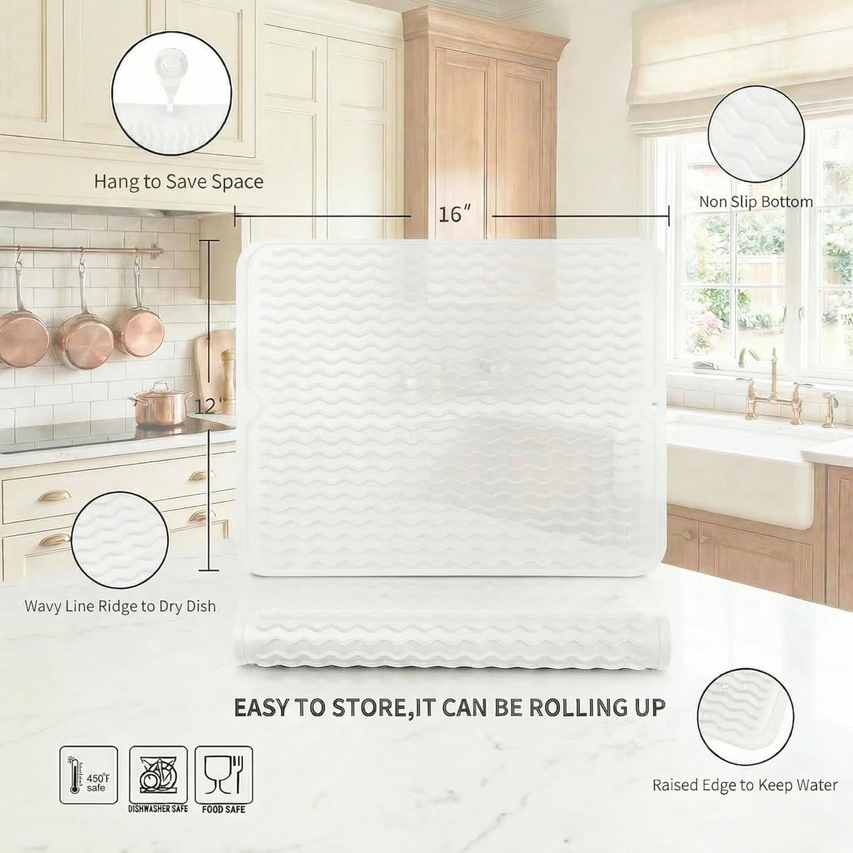 Silicone Dish Drying Mat – Heat-Resistant Kitchen Counter Liner & Drawer Liner