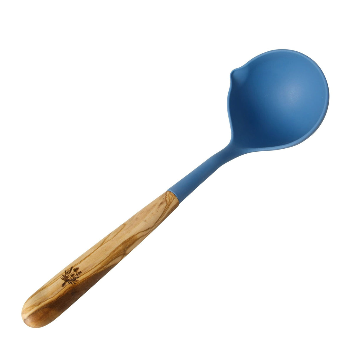 Blue Soup Ladle with Ergonomic Olivewood Handle